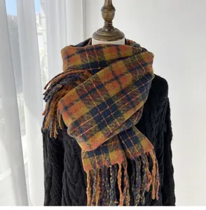 Autumn winter plaid scarf women tassel shawl korean style cashmere feel warm cozy neckerchief