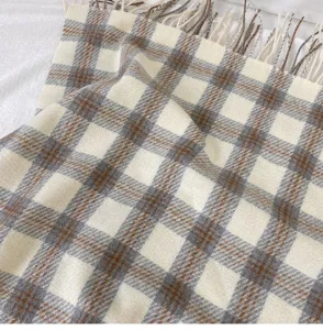 Cozy plaid cashmere-feel winter scarf with fringe, warm long shawl for women and men.