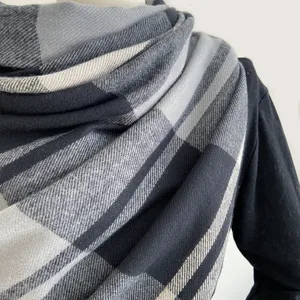 Women's classic black grey plaid scarf winter warm imitation cashmere shawl wrap elegant accessory