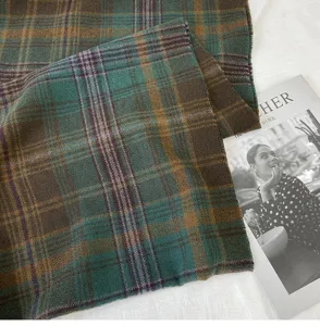 Vintage green plaid winter scarf soft warm cozy fashion shawl for women daily outdoor wear