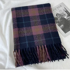 Womens Autumn Winter Plaid Scarf Thickened Warm Tassel Shawl Fashionable Korean Style Neck