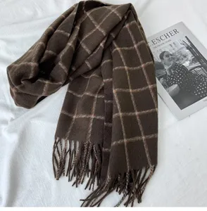 Winter thick warm plaid scarf for women, casual imitation cashmere shawl neckerchief for use.