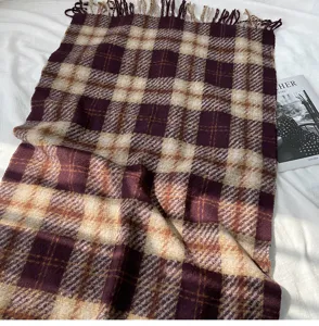 Cozy plaid cashmere-feel winter scarf with tassels, stylish warm shawl for women and men.