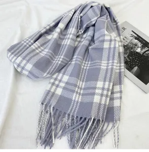 Femme hiver chaud violet clair carreaux cachemire sentiment glands écharpe châle élégant