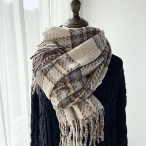 Women's Winter Warm Imitation Cashmere Scarf Classic Plaid Tassel Long Shawl Korean Style Fashion Casual Daily Wear