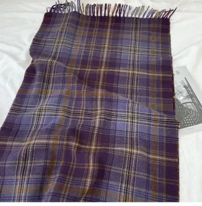 Vintage plaid scarf for women autumn winter cozy tassel fringe warm shawl wrap stylish design
