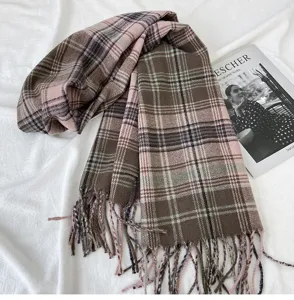 Vintage plaid fringe scarf, autumn and winter warm cozy neckerchief for women and couples.