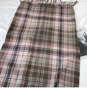 Classic plaid winter scarf with fringe, soft warm retro tartan shawl for women and girls.