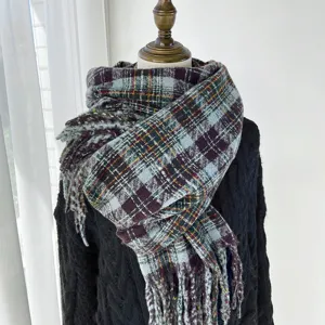 Women's Winter Warm Imitation Cashmere Plaid Scarf Tassel Retro Tartan Thickened Shawl