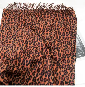 Classic leopard print scarf for women, autumn winter warm cashmere feel tassel shawl wrap.