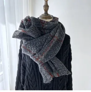Thickened plaid scarf for women, cozy winter faux cashmere tassel shawl, warm and stylish.