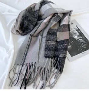 Women winter plaid tassel imitation cashmere scarf warm thick casual fashion stylish new