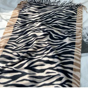 Autumn winter imitation cashmere zebra print scarf women fashion fringe warm winter neck wrap