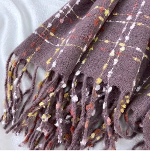 Cozy winter plaid scarf for women, soft cashmere feel tassel shawl and warm neck scarf.