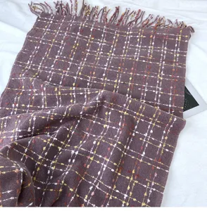 Women winter plaid scarf tassel imitation cashmere warm shawl soft cozy neck wrap daily wear