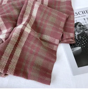 Cozy pink plaid winter scarf for women, thick warm imitation cashmere shawl neck wrap daily.