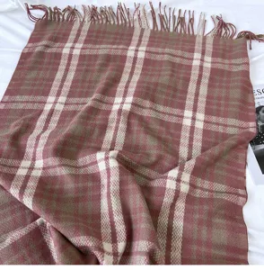Thickened plaid cashmere-feel scarf winter warm tassel shawl for women fashion daily wear
