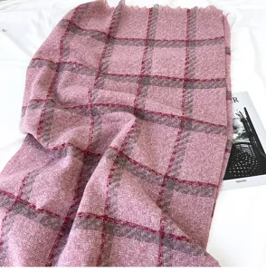Pink plaid imitation cashmere scarf winter warm tassel shawl fashion cozy neck wrap 1pc