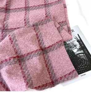 Cozy pink plaid winter scarf, soft imitation cashmere warm thick tartan shawl for women daily wear.
