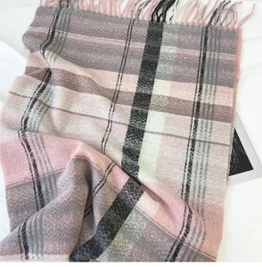 Women autumn winter imitation cashmere plaid tassel scarf soft warm thick shawl wrap.