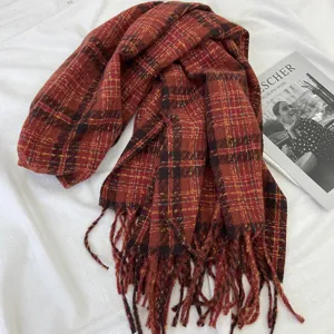 Red plaid scarf for women winter warm blanket shawl soft cozy tassel winter fashion accessory