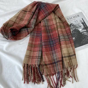 Classic plaid winter scarf for women, warm and cozy retro design for daily styling outfit.