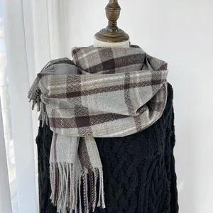 Women's Winter Thickened Imitation Cashmere Plaid Scarf Korean Style Warm Tassel Long Shawl Fashion Winter Neckwear