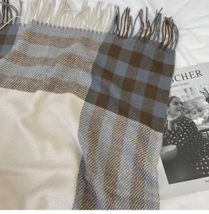 Fall winter women cashmere feel plaid scarf cozy tassel shawl fashion warm winter neck wrap