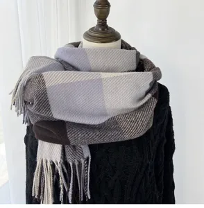 Thickened warm plaid tassel scarf detail, stylish winter long shawl for women and men.
