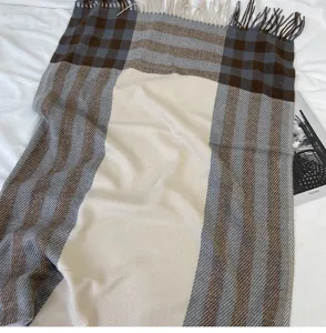 Women autumn winter plaid tassel scarf warm cashmere feel fashion casual shawl wrap