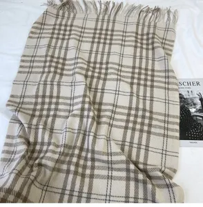 Classic plaid fringe scarf for women, British style soft imitation cashmere winter neckerchief.