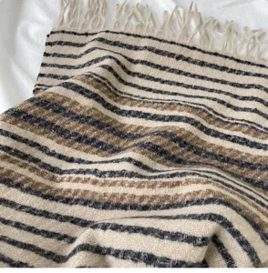 Classic striped winter scarf detail, soft imitation cashmere fabric with elegant tassel hem.