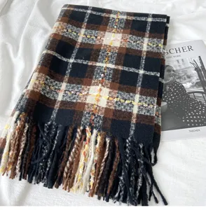 Winter plaid scarf women thick warm imitation cashmere tassel shawl detail view check pattern