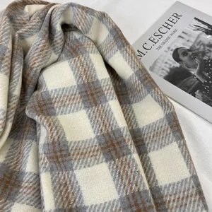 Classic plaid winter scarf for women and men, warm imitation cashmere tassel shawl and long neck wrap.