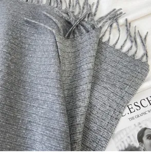 Gray cashmere feel winter scarf with elegant fringe soft warm cozy stylish daily wear accessory