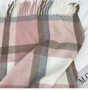 Women plaid winter scarf with fringe, soft cashmere-feel warm cozy shawl for cold days.