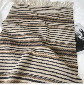 Fall winter women warm tassel scarf cozy plaid striped cashmere feel shawl wrap styling