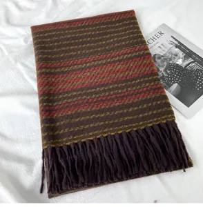 Autumn winter women tassel scarf plaid imitation cashmere warm neck shawl stylish design.