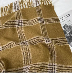 Cozy winter warm plaid tassel scarf for women, soft long checkered shawl and daily neck wrap.