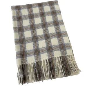 Cozy plaid winter scarf with tassel fringe, classic warm imitation cashmere shawl for couple.