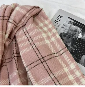Pink plaid cashmere-like winter scarf for women and men, warm cozy classic British style shawl.