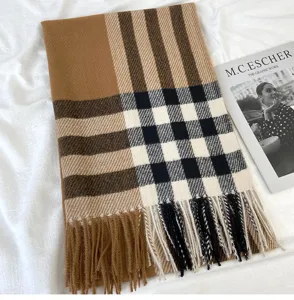 Classic plaid tassel scarf for women, cozy winter warm imitation cashmere fashion shawl.