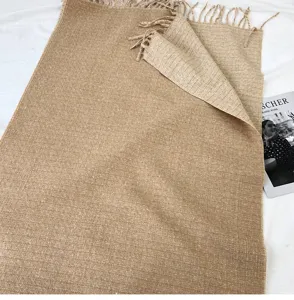 Cozy solid color knitted tassel scarf and shawl, soft winter warm daily wrap for women.