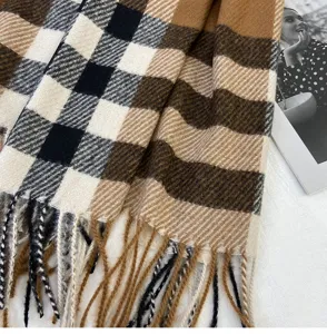 Women's autumn winter classic plaid scarf with cozy fringe design, soft cashmere feel warm shawl.