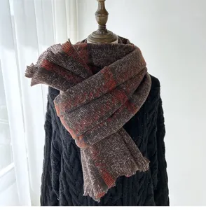 Detailed view of the cozy winter plaid cashmere-feel tassel scarf closeup texture showcase.