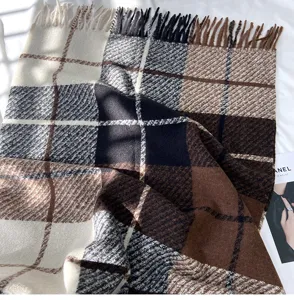 Cozy plaid tassel scarf for women, thick cashmere-feel winter warm tartan wrap shawl neckerchief.