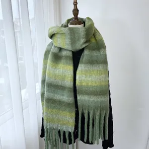 Écharpe d'Hiver Chaude en Faux Cachemire pour Femme Châle Long à Carreaux Tartan Glands Doux Confortable Casual Tour de Cou Accessoire