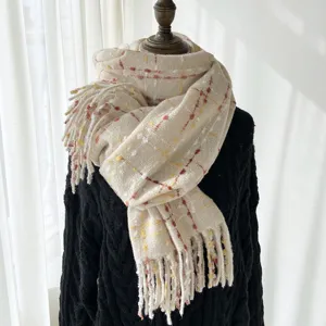 Women Winter Warm Plaid Scarf Imitation Cashmere Tassel Long Scarf Shawl Soft Cozy Casual Daily Wear Accessories