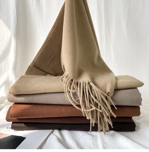 Herbst Winter einfarbiger Kaschmirgefühl Schal, warme dicke Quasten Stola, elegante Damen Halstuch.