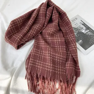 Automne hiver écharpe à carreaux femmes doux chaud frangé châle élégant long tour de cou